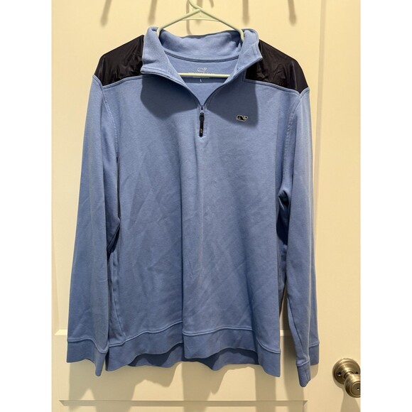 Vineyard Vines 1/4 Zip Pullover Light Blue Sweatshirt Mens  Whale Logo Large - Picture 1 of 4